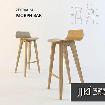 24现代木质吧椅国外3D模型下载