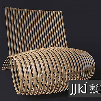 02现代木质休闲椅国外3D模型下载