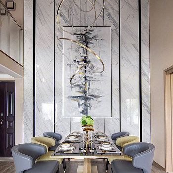 H25-030新中式现代轻奢简欧餐厅餐桌椅餐具吊顶