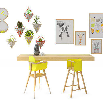 H07-0803现代儿童餐桌椅装饰植物挂画组合