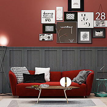 H22-0212北欧现代沙发茶几组合挂画