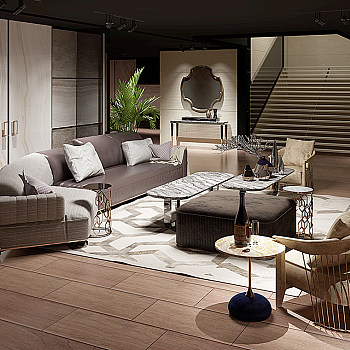 H14-0122意大利LONGHI品牌 现代客厅沙发茶几休闲椅边几玄关柜