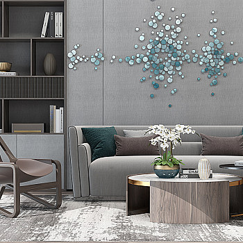 H23-0220新中式现代沙发茶几挂饰书柜蝴蝶兰花组合