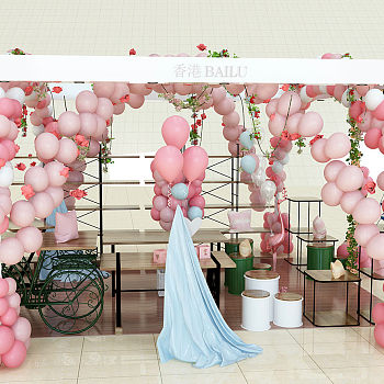 自行车货架岛台婚礼婚庆装饰气球花环3D模型免费下载