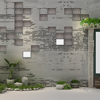 Z01-1222中式景观造型植物造景砖墙