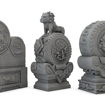 H100-1201新中式抱鼓石鼓石雕塑组合