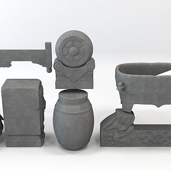 H104-1201中式抱鼓石柱凳雕塑挂落组合