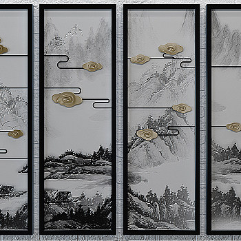 H60-0108[中式] 新中式挂画山水意境装饰画立体画四联画