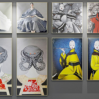 H25-0108新中式手绘人物装饰画组合