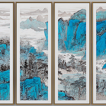 H02-0108新中式蓝色山水装饰画组合