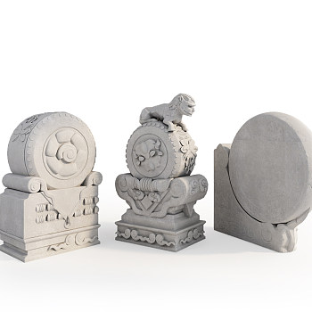 石鼓雕塑3D模型免费下载