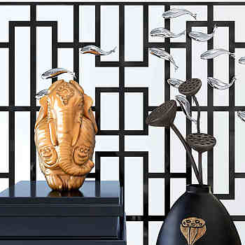 H01-1121鱼莲藕大象雕塑摆件
