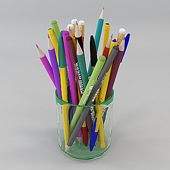 H17-0215现代彩铅透明笔筒美术器材组合
