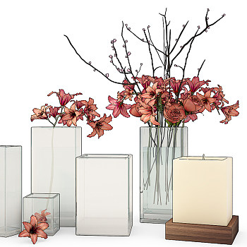 Z16-1020现代方形玻璃花瓶插花组合
