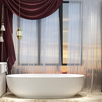 H01-0114现代浴缸窗帘蒙古花纹组合