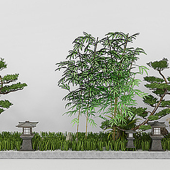 Z22-1114中式竹子盆景松树景观