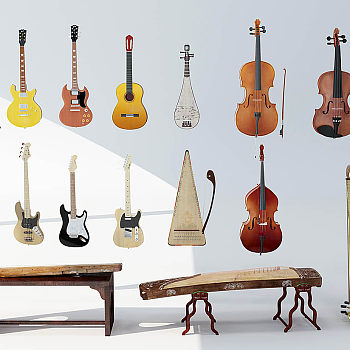 Z15-0510现代小提琴吉他古筝竖琴乐器组合