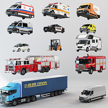 H18-0215车辆货车，消防车，救护车，警车房车叉车组合