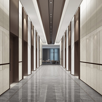 H11-042现代新中式酒店办公楼电梯间