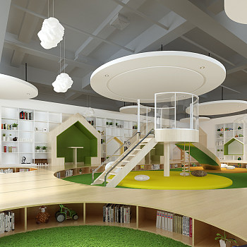 H22-0604现代幼儿园儿童教室玩具图书室活动教室滑梯书店
