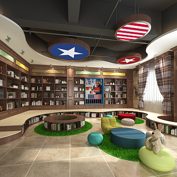 H16-0604欧式美式图书馆书店阅读区懒人沙发