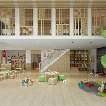H21-0604现代幼儿园儿童教室玩具图书室活动教室旋转滑梯