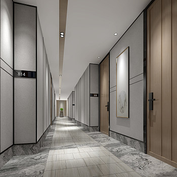 H08-0420现代新中式酒店客房走廊
