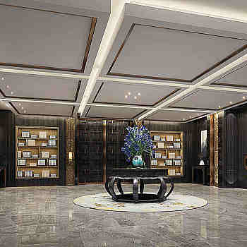 新中式门厅书柜摆台门金属浮雕