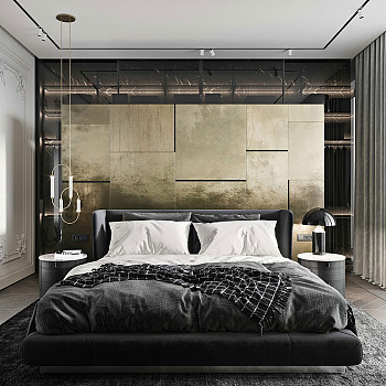 H15-0327简欧式现代轻奢卧室床床头柜小吊灯护墙板床