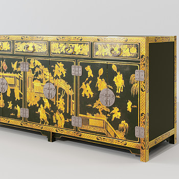 H20-0618中式古典彩绘漆画餐边柜玄关柜装饰柜