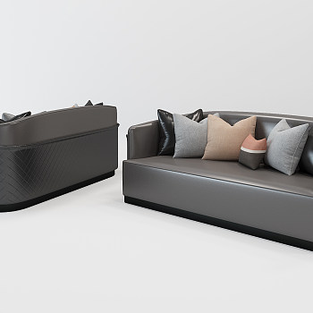 现代皮革多人沙发3D模型免费下载