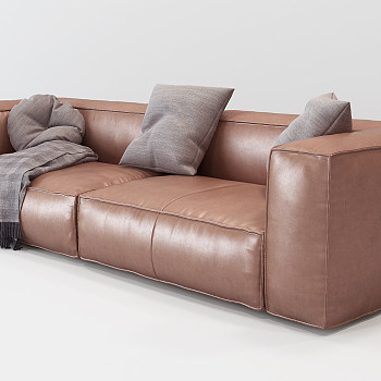现代北欧皮革双人沙发3D模型免费下载