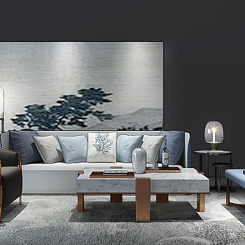 H14-0112新中式现代沙发茶几落地灯组合