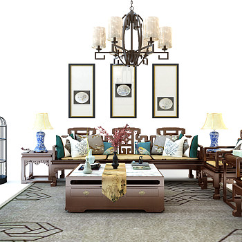 L70-17古典中式沙发组合鸟笼装饰