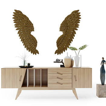 16 现代电视柜装饰柜翅膀挂件雕塑摆件组合