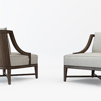 新中式实木布艺单人沙发椅