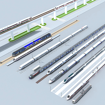 01高铁轻轨地铁高架桥轨道列车3D模型下载