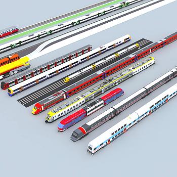02高铁轻轨地铁高架桥轨道列车3D模型下载