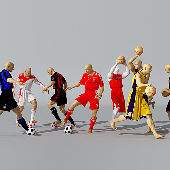 H15-0629模特人物篮球人打篮球踢足球人物3D模型