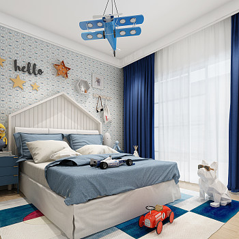 H07-0711现代儿童卧室床挂饰小黄人玩具狗雕塑飞机吊灯玩具3d模型下载