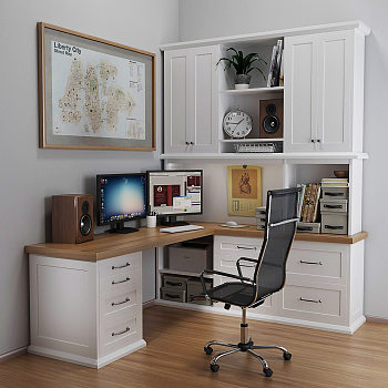 H50-0710现代简约电脑办公椅子写字台书柜美式装饰画3d模型下载