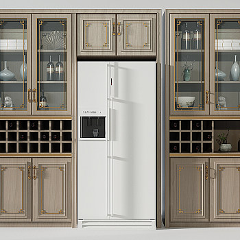 H26-0712新中式玻璃门酒柜冰箱3d模型下载