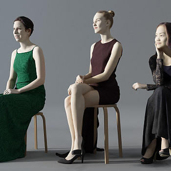 H01-0710现代坐着的坐姿女人人物3d模型下载