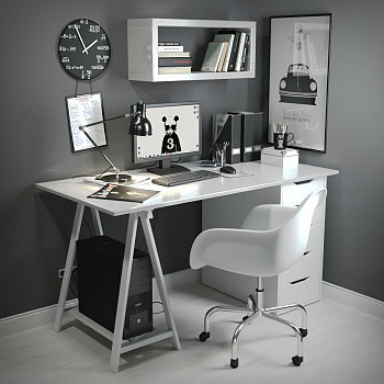 H43-0710现代电脑桌椅写字台办公椅台灯台式机办公用品3d模型下载