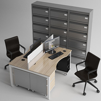 H35-0710现代办公桌椅子工位档案柜鼠标键盘3d模型下载