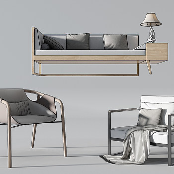 H04-0718新中式沙发休闲椅子组合3d模型下载