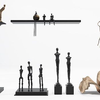 H13-0722现代抽象金属小人物雕塑摆件3d模型下载
