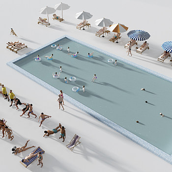 H12-0722现代沙滩游泳人物遮阳伞3d模型下载