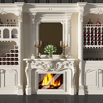 Z22-0708法式欧式古典壁炉酒柜烛台3d模型下载