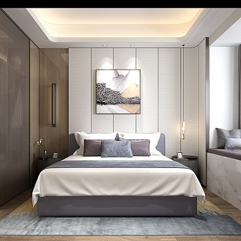 H20-0722现代新中式卧室飘窗床3d模型下载